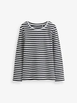 Tops|T-Shirts*Next Zwart-witte streep - Geribbelde top met lange mouwen (3-16 jr)
