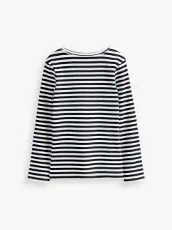 Tops|T-Shirts*Next Zwart-witte streep - Geribbelde top met lange mouwen (3-16 jr)