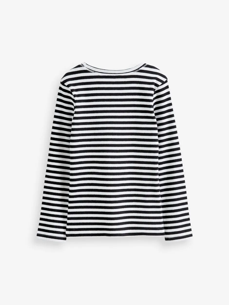 Tops|T-Shirts*Next Zwart-witte streep - Geribbelde top met lange mouwen (3-16 jr)