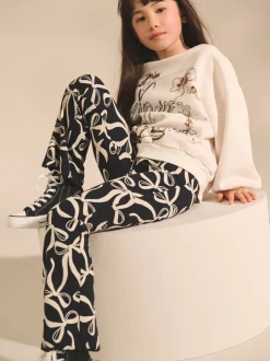 Broeken En Leggings*Next Zwart/witte strik - Geribde uitlopende legging (3-16 jr)