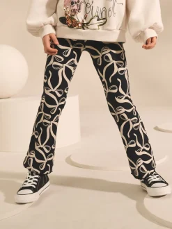 Broeken En Leggings*Next Zwart/witte strik - Geribde uitlopende legging (3-16 jr)