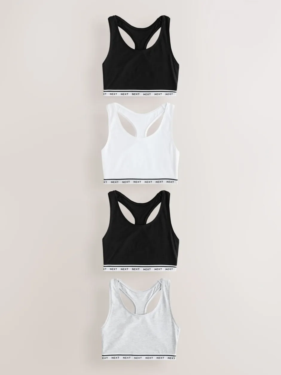 Beha's*Next Zwart/zwart/grijs/wit - Ultimate Comfort Cotton Logo Crop Bras 4 Pack