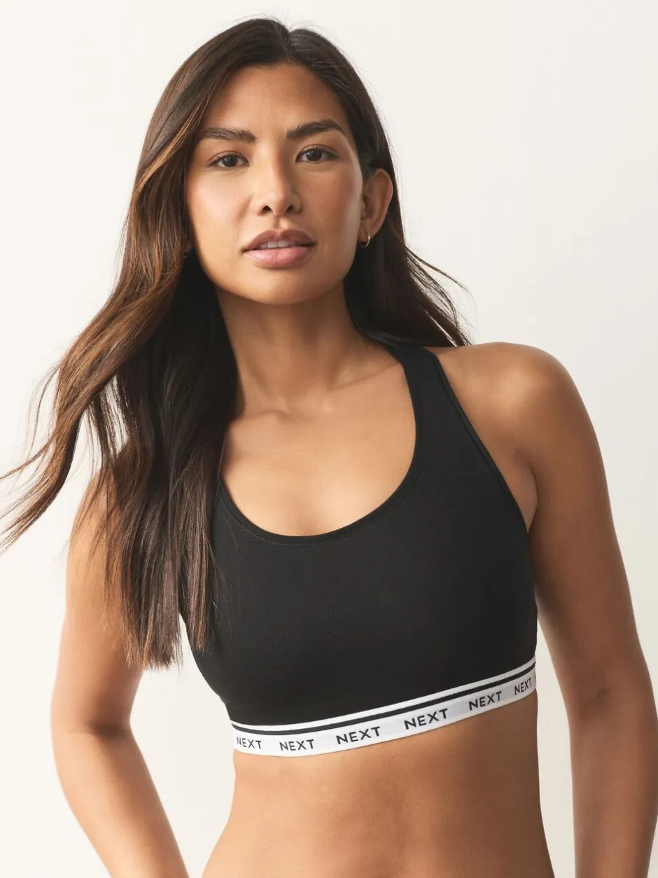 Beha's*Next Zwart/zwart/grijs/wit - Ultimate Comfort Cotton Logo Crop Bras 4 Pack
