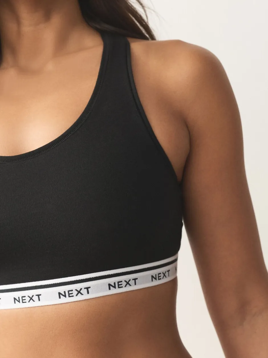 Beha's*Next Zwart/zwart/grijs/wit - Ultimate Comfort Cotton Logo Crop Bras 4 Pack